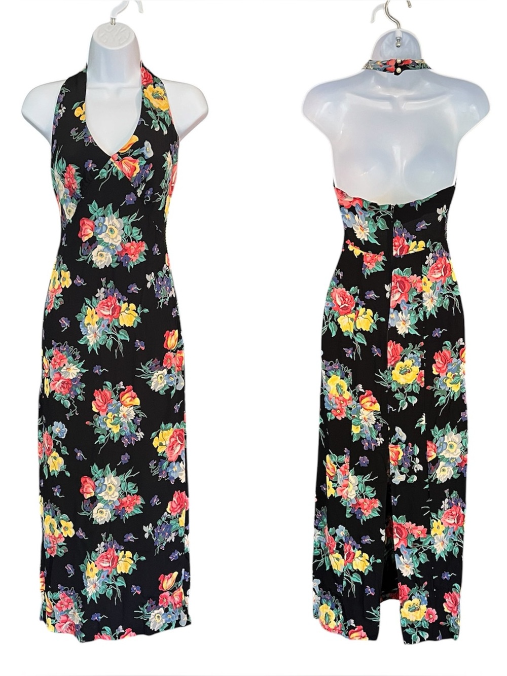 Vintage 90s Betsey Johnson Floral Maxi Halter Dress